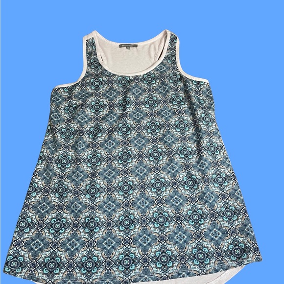 Retro-ology Blue and white racer back tank top size small spandex floral print - Picture 2 of 12
